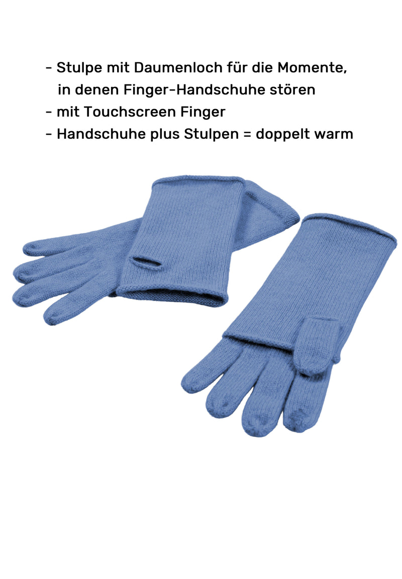 Kaschmir-M&#252;tze, hoch, Handschuh + Schal mit geometrischem Muster - Himmelblau Kaufen